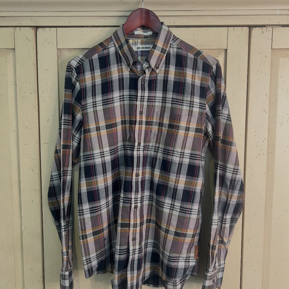 Ben Sherman Madras Plaid Button Down Shirt, Size Medium